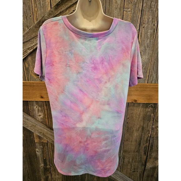 NWT botique Giddy up glamor size large L tie dye pink v neck short sleeve - Picture 2 of 8
